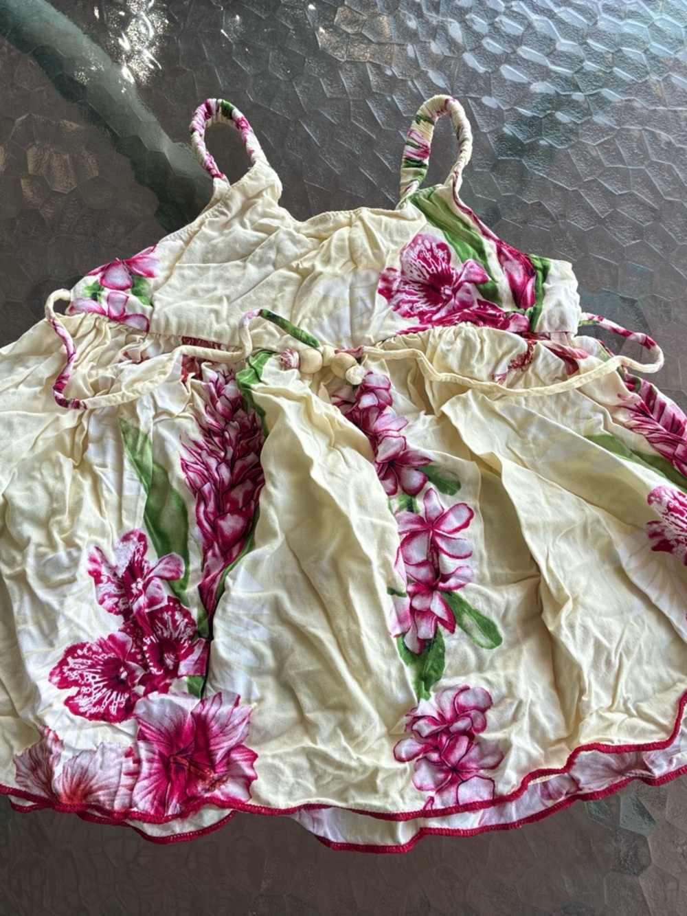 Girls Floral Spaghetti-Strap Hawaiian Sundress Top - Cream & Pink fits an infant
